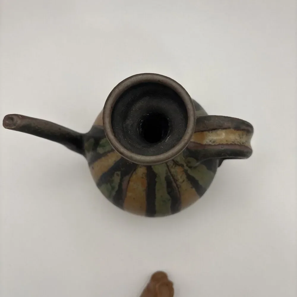 Vintage Clay Teapot Oil Decanter Pottery Boho Earth Tone Ewer  Vessel Cruet